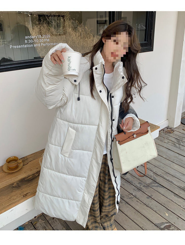 Fashion Long Hooded Stand Collar Coat For Women White
