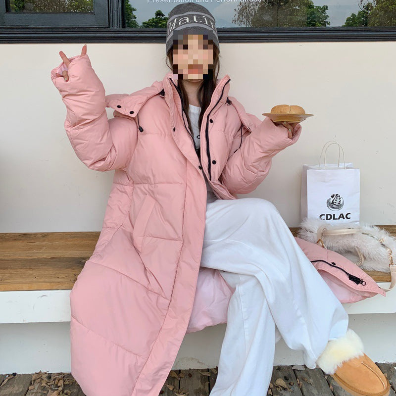 Fashion Long Hooded Stand Collar Coat For Women Pink