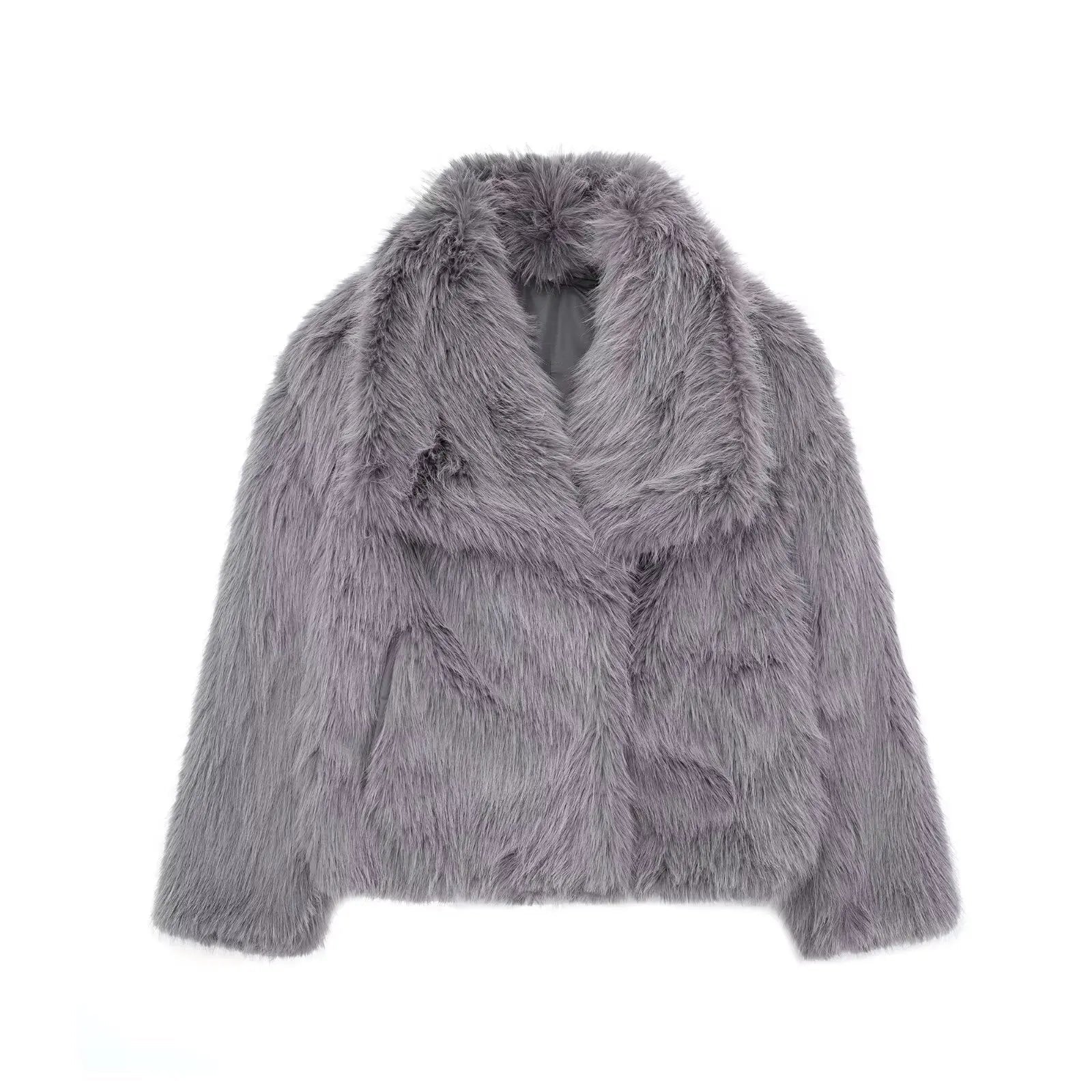 Fashion Luxury Fluffy Faux Fur Women Jacket Winter Long Sleeve Shaggy Overcoats Thick Warm Fox Fur Coat Female Street Outerwear Grey