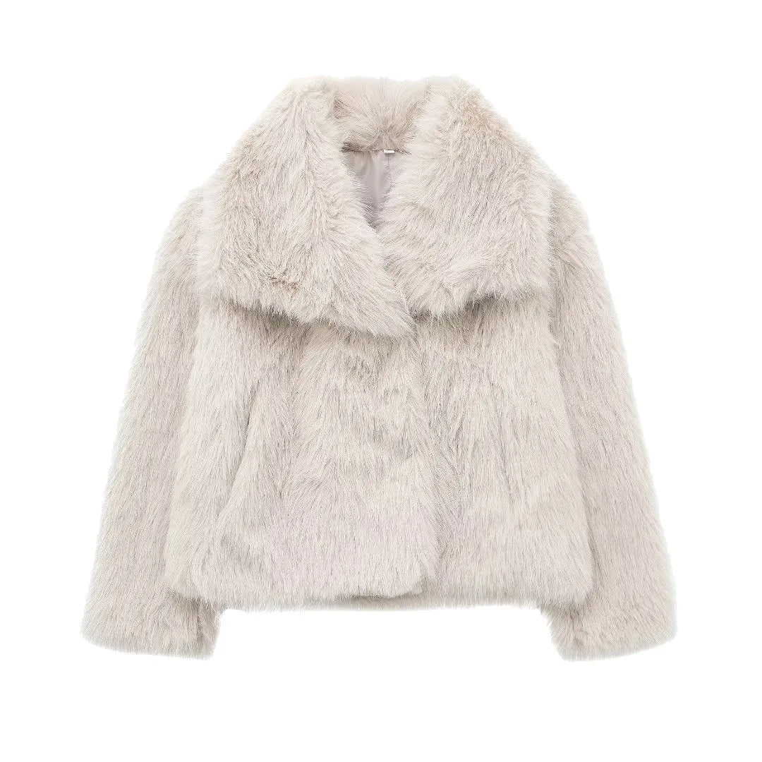 Fashion Luxury Fluffy Faux Fur Women Jacket Winter Long Sleeve Shaggy Overcoats Thick Warm Fox Fur Coat Female Street Outerwear Beige