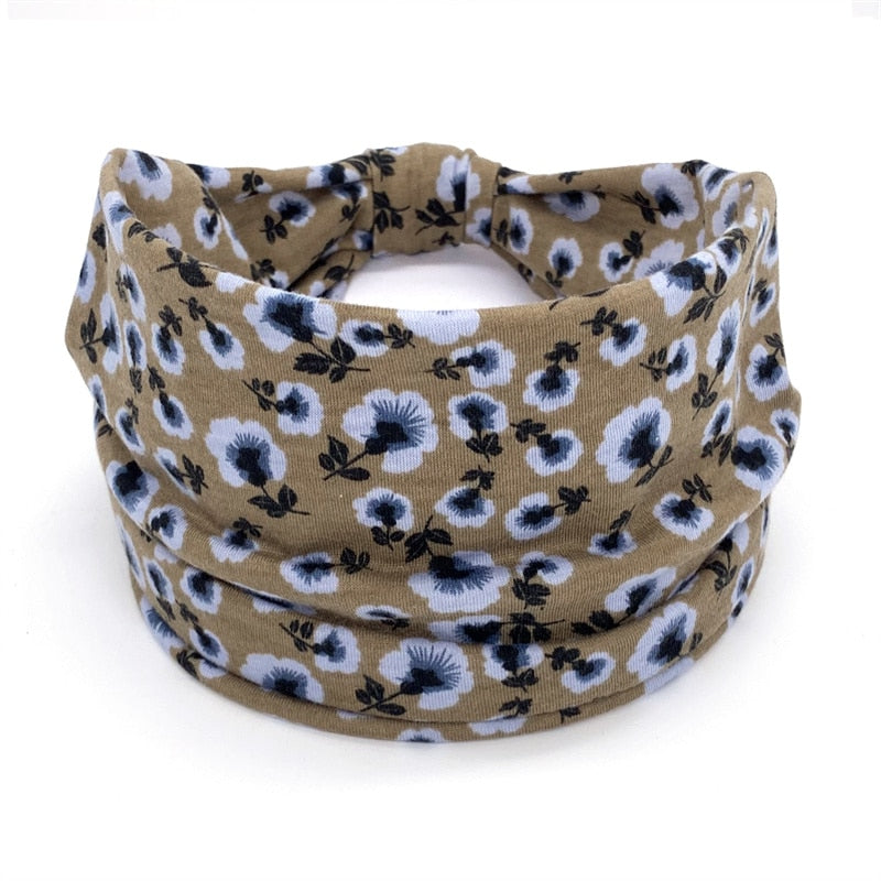 Fashion Print Knoted Elastic Yoga Sport Casual Headbands Hair Accessories for Women Boho Stretch Turban Head Wrap Wide Hairband Purple