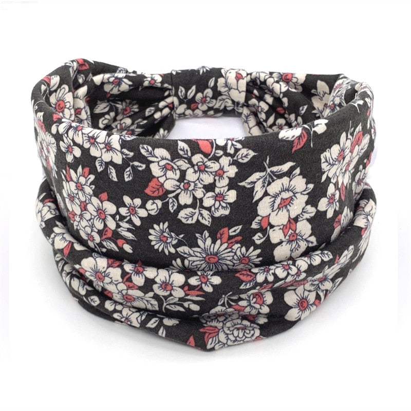 Fashion Print Knoted Elastic Yoga Sport Casual Headbands Hair Accessories for Women Boho Stretch Turban Head Wrap Wide Hairband Silver