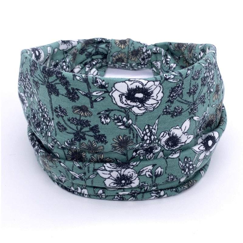 Fashion Print Knoted Elastic Yoga Sport Casual Headbands Hair Accessories for Women Boho Stretch Turban Head Wrap Wide Hairband Sky Blue