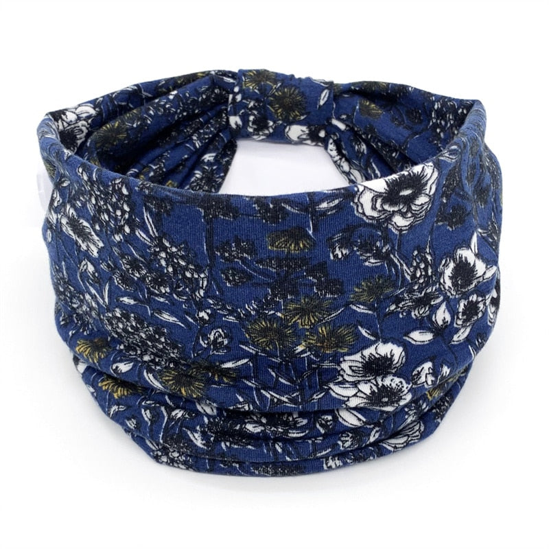 Fashion Print Knoted Elastic Yoga Sport Casual Headbands Hair Accessories for Women Boho Stretch Turban Head Wrap Wide Hairband Red