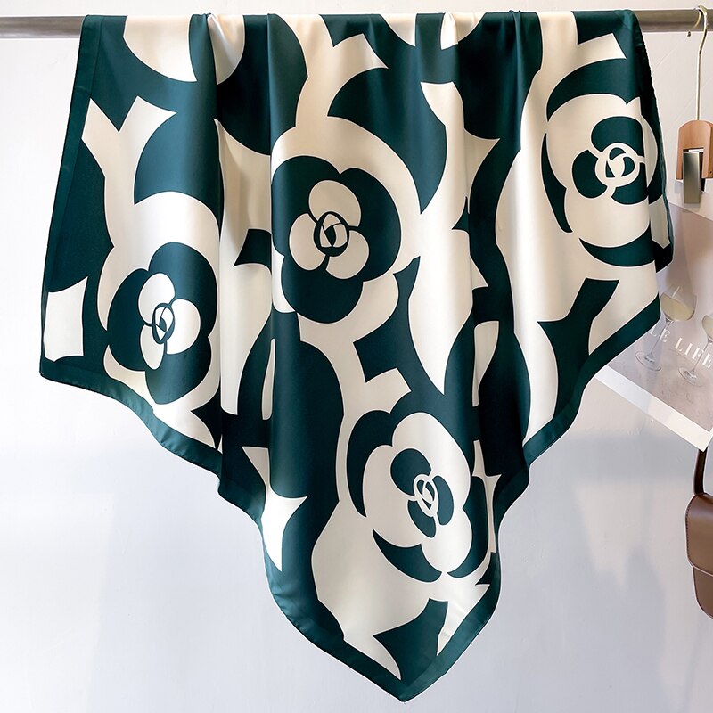 Fashion Print Printing Twill Silk Square Scarf for Women Hijab Muslim Headband Bandana Summer Shawl Beach Stoles Echarpe 2024 FN125-4