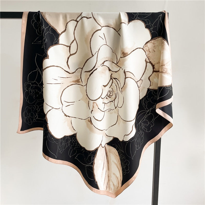 Fashion Print Printing Twill Silk Square Scarf for Women Hijab Muslim Headband Bandana Summer Shawl Beach Stoles Echarpe 2024 FN106-1