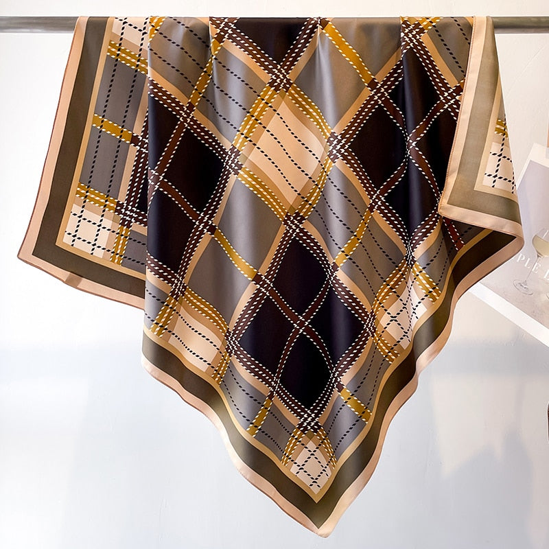 Fashion Print Printing Twill Silk Square Scarf for Women Hijab Muslim Headband Bandana Summer Shawl Beach Stoles Echarpe 2024 FN135-1