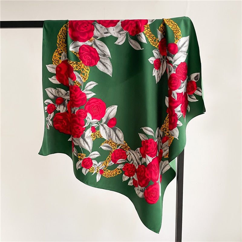 Fashion Print Printing Twill Silk Square Scarf for Women Hijab Muslim Headband Bandana Summer Shawl Beach Stoles Echarpe 2024 FN107-3