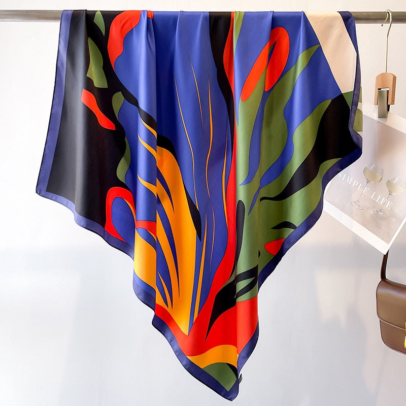 Fashion Print Printing Twill Silk Square Scarf for Women Hijab Muslim Headband Bandana Summer Shawl Beach Stoles Echarpe 2024 FN131-1