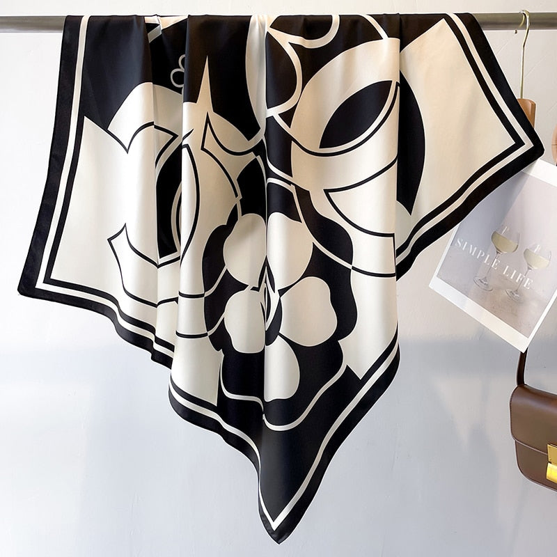 Fashion Print Printing Twill Silk Square Scarf for Women Hijab Muslim Headband Bandana Summer Shawl Beach Stoles Echarpe 2024 FN125-2