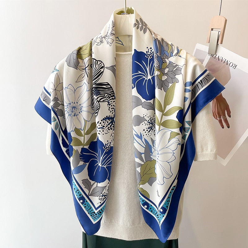 Fashion Print Printing Twill Silk Square Scarf for Women Hijab Muslim Headband Bandana Summer Shawl Beach Stoles Echarpe 2024 FN101-1