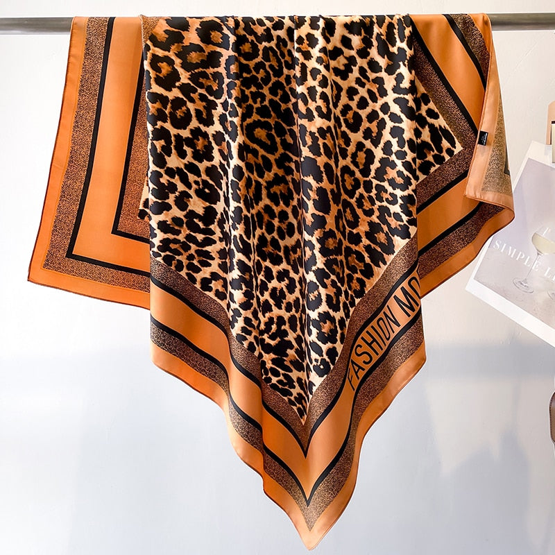 Fashion Print Printing Twill Silk Square Scarf for Women Hijab Muslim Headband Bandana Summer Shawl Beach Stoles Echarpe 2024 FN126-1