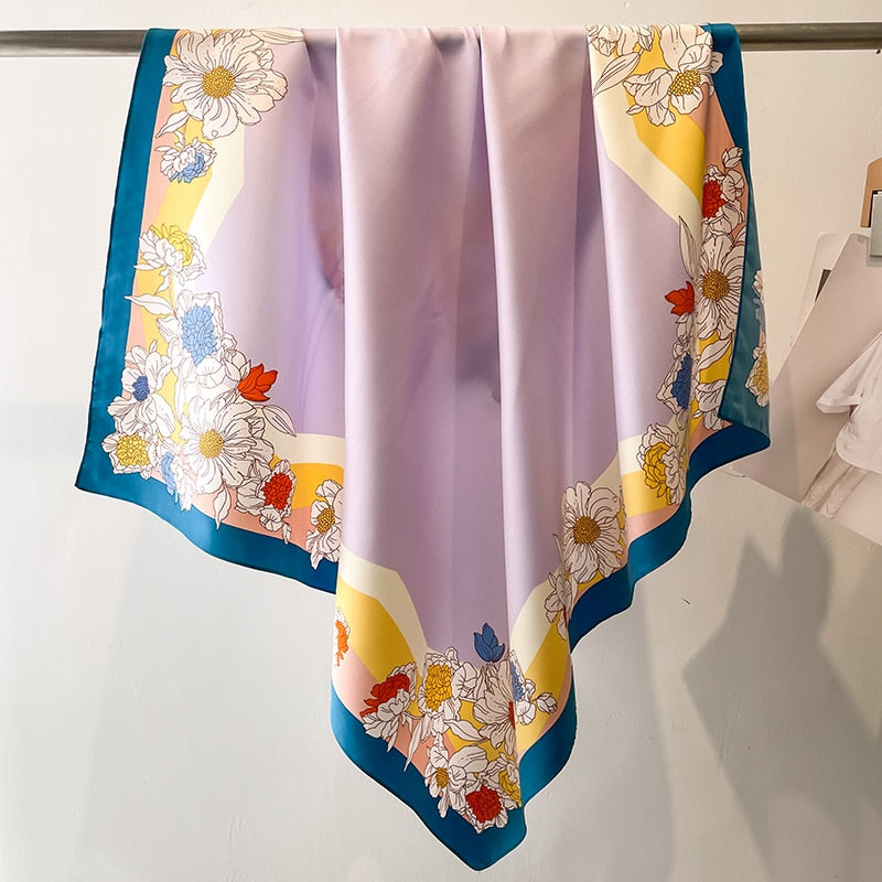 Fashion Print Printing Twill Silk Square Scarf for Women Hijab Muslim Headband Bandana Summer Shawl Beach Stoles Echarpe 2024 FN139-1
