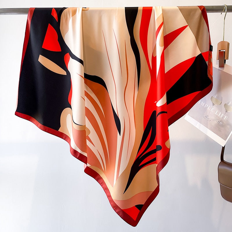 Fashion Print Printing Twill Silk Square Scarf for Women Hijab Muslim Headband Bandana Summer Shawl Beach Stoles Echarpe 2024 FN131-3