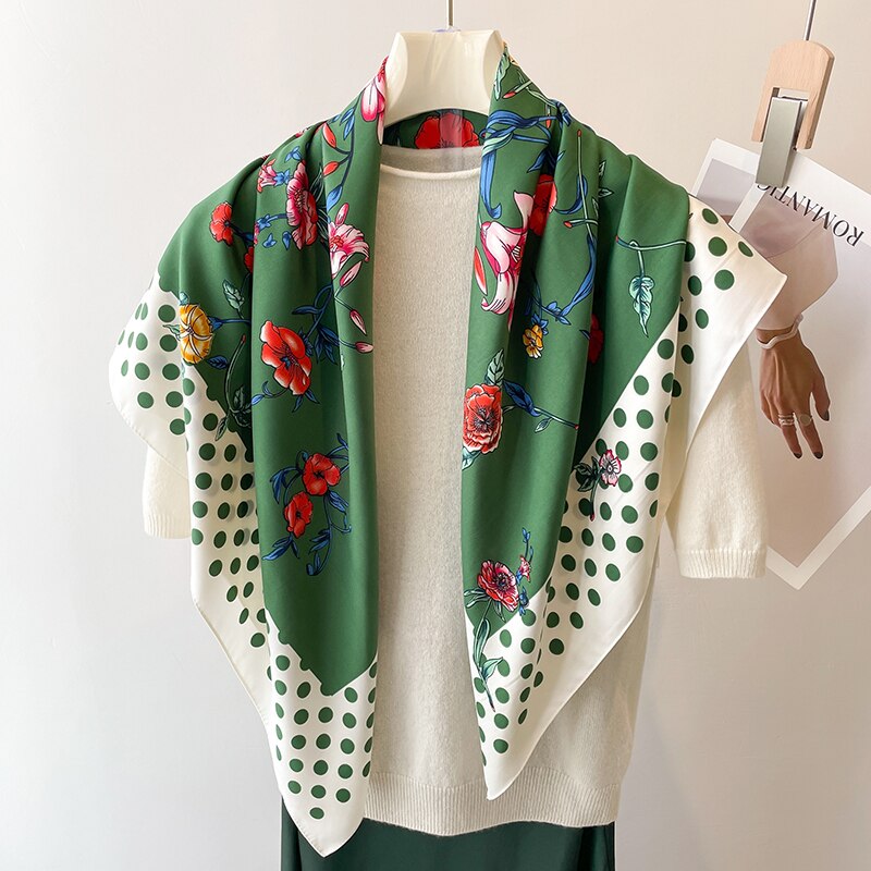 Fashion Print Printing Twill Silk Square Scarf for Women Hijab Muslim Headband Bandana Summer Shawl Beach Stoles Echarpe 2024 FN102-1