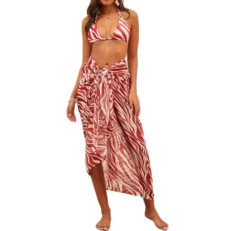 Fashion Sexy Bikini Swimsuit Summer Three Piece Print Backless Lace Up Bathing Suit Swimwear For Female