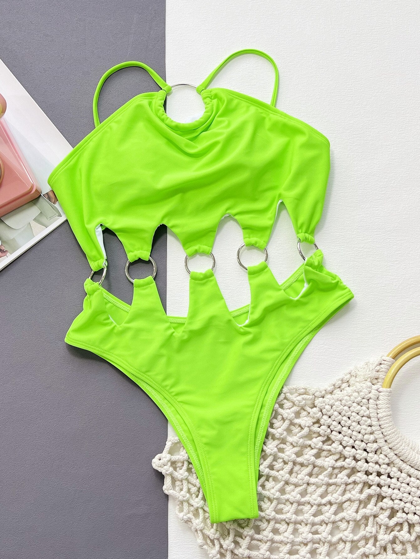 Fashion Solid Color Monokini Sexy Split Swimwear - One-piece Hollow Out Backless Swimsuit Beach Style Bathing Suit