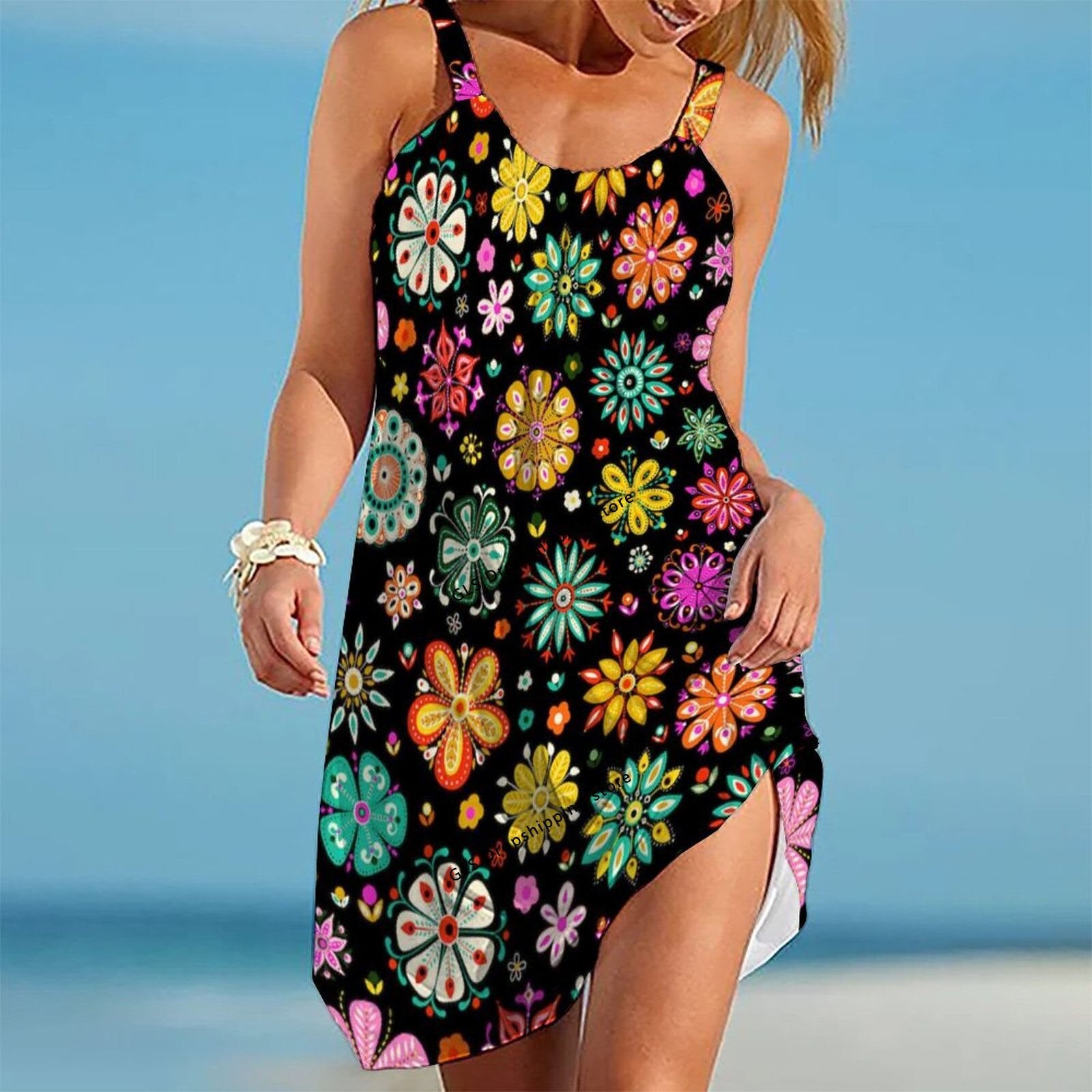 Fashion Strap Dress Midi Sleeveless Stripple Bohemian Beach Dress Sexy Party Evening Casual Large Sundress