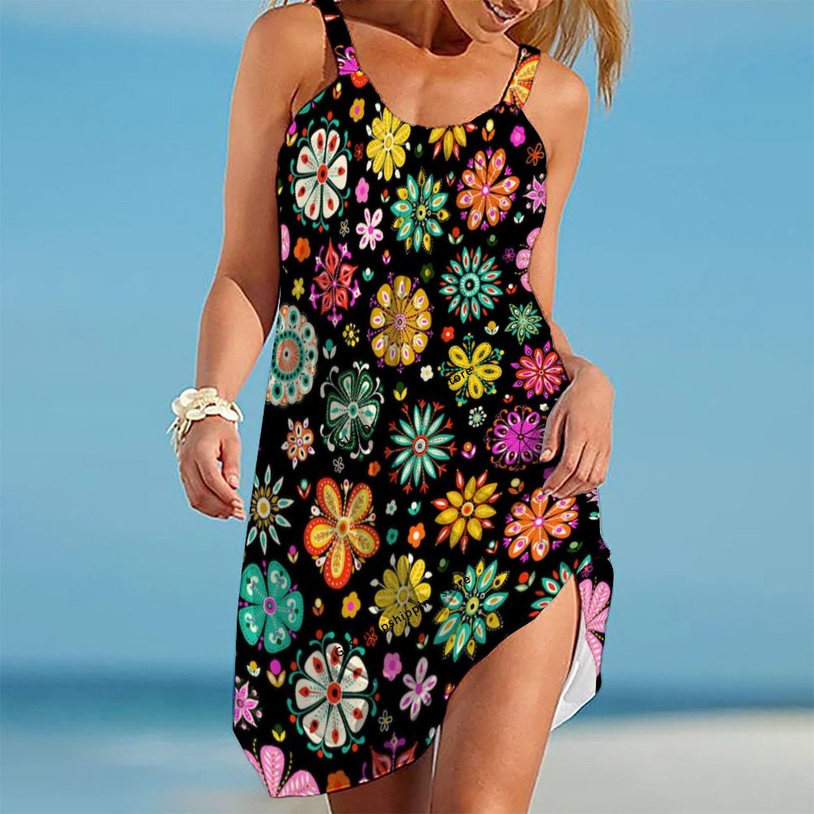 Fashion Strap Dress Midi Sleeveless Stripple Bohemian Beach Dress Sexy Party Evening Casual Large Sundress AQF5C2218125