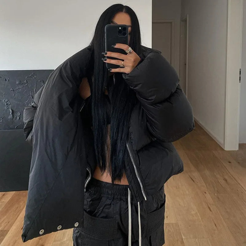 Fashion Winter Scarf Collar Zipper Puffer Jackets Beige Kahki Bubble Coats Casual Women High Street Outerwear Short Parka