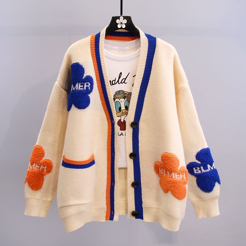 Fashion Women Knitted Sweaters Coat Autumn Winter Korean Long Sleeve V-Neck Pockets Button Cardigans Streetwear Casual Jersey APRICOT