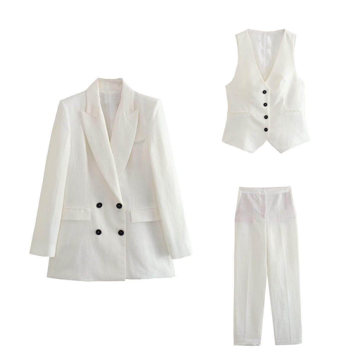 Fashion Women's Suit Set Autumn Outfits for Women Women's Suits Set 2 Elegant Pieces Woman Pants Chic Trouser Blazer white 1 2 3