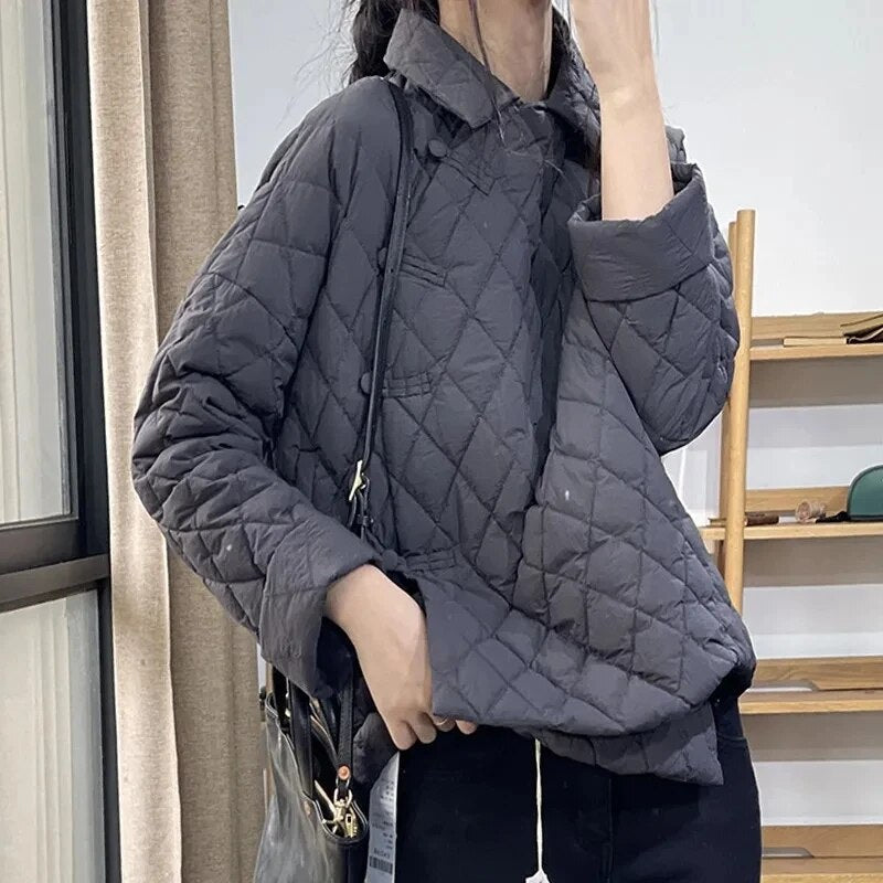 Fashionable Irregular Single Breasted Lapel Casual Cotton Jacket Autumn Winter New Women's Thickened Warm Loose Jacket Black
