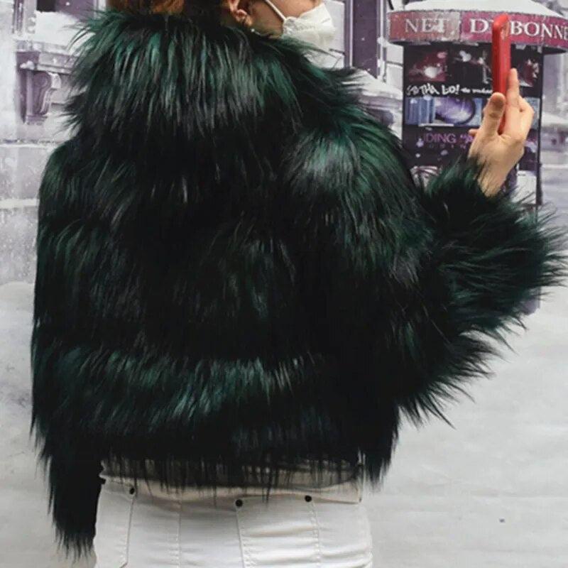 Faux Fur Coat Women's Jacket Winter Fashion Warm Thick Fox Raccoon Leather Brown Plus Size 2022 Especially Fake Fur Cold Coat Green hood
