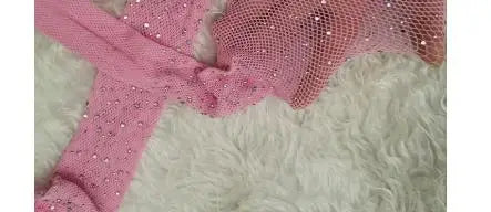 Fishnet Diamond Pantyhose Women Sexy Fashion Shiny Net Tights Female Slim Rhinestone Mesh Nylon Stockings Tights Pink One Size