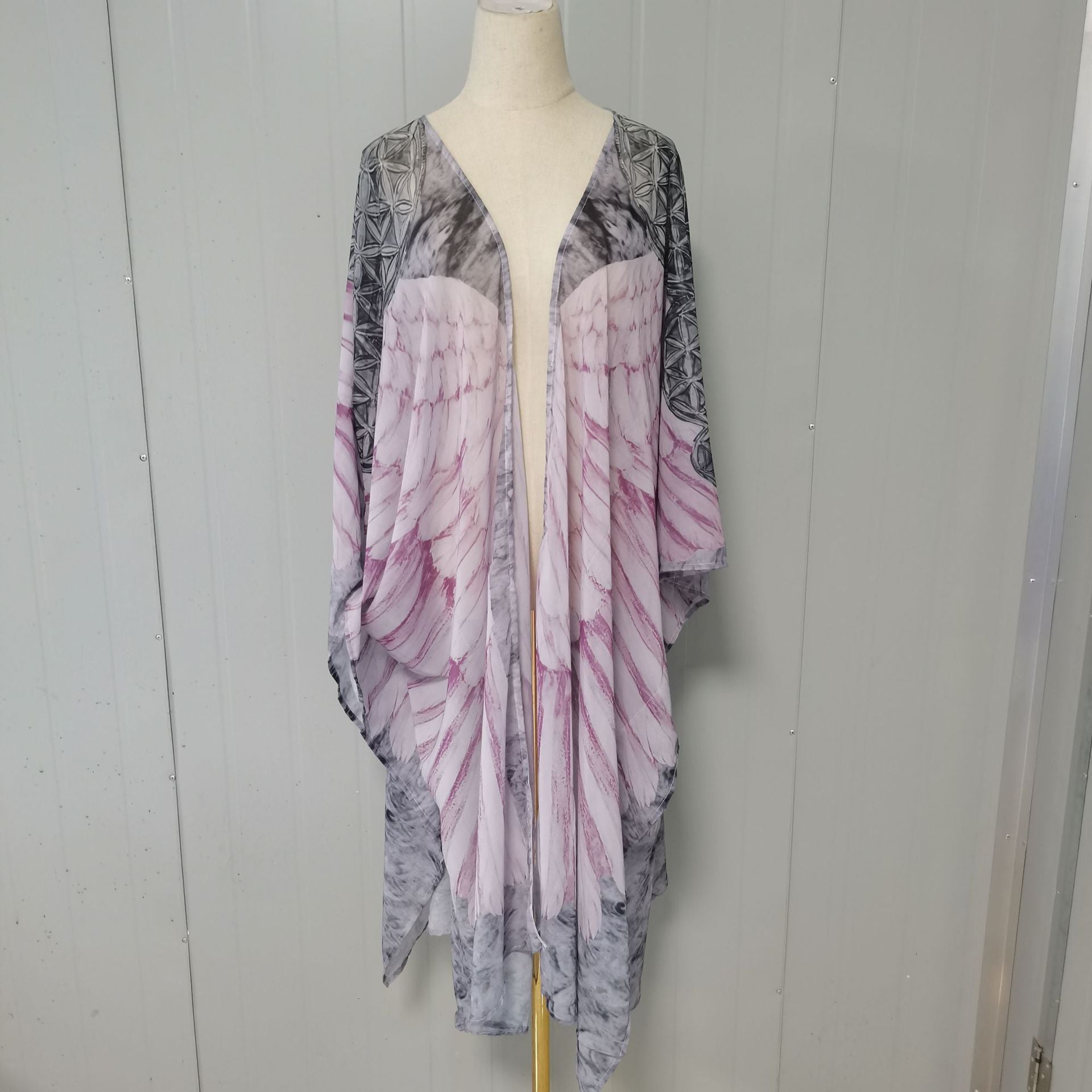 Fitshinling Bohemian Summer Dress Swimwear 3D Print Wing Boho Bikini Cover Up Batwing Sleeve Oversized Robe Beach Pareos 61 one size