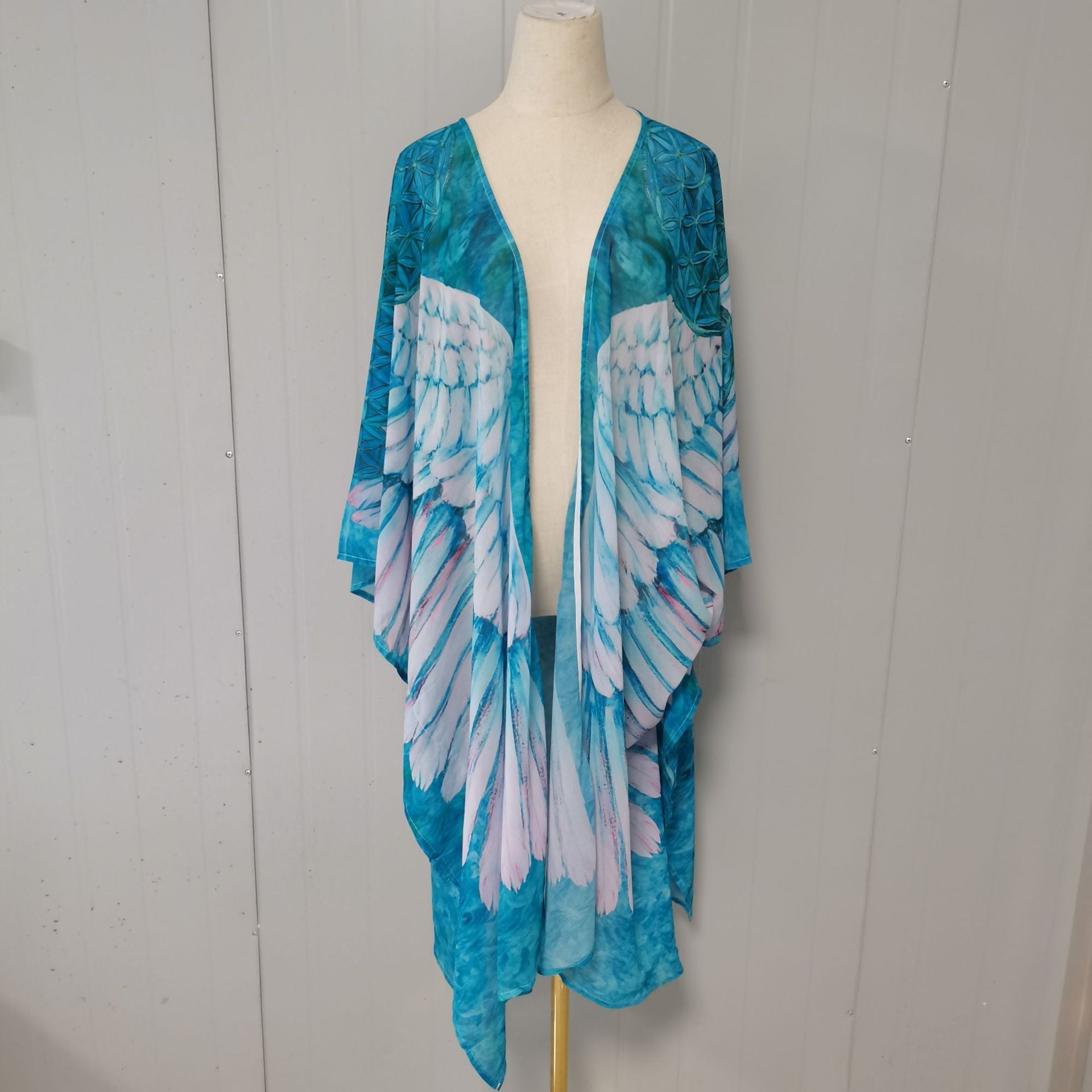 Fitshinling Bohemian Summer Dress Swimwear 3D Print Wing Boho Bikini Cover Up Batwing Sleeve Oversized Robe Beach Pareos 63 one size