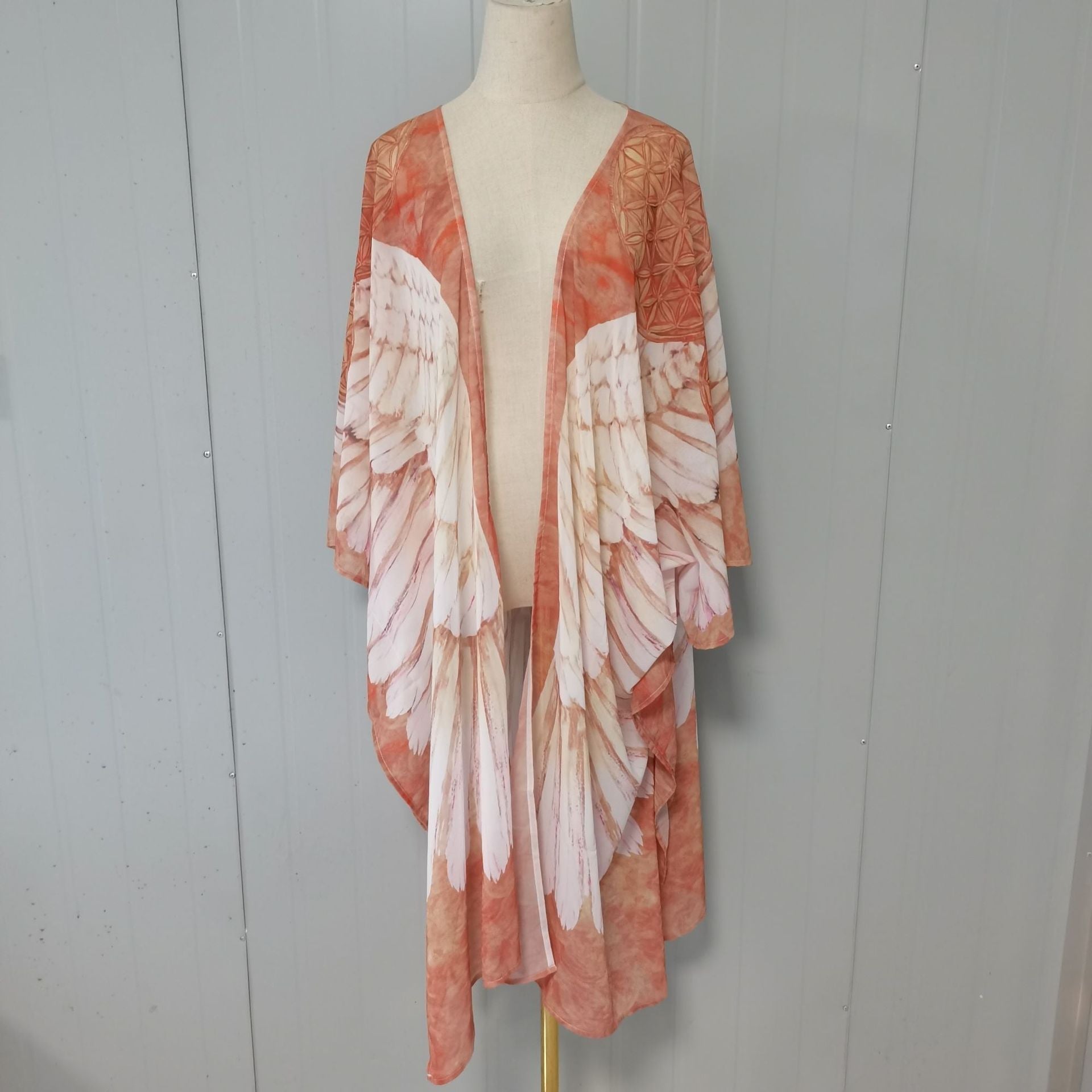 Fitshinling Bohemian Summer Dress Swimwear 3D Print Wing Boho Bikini Cover Up Batwing Sleeve Oversized Robe Beach Pareos 62 one size
