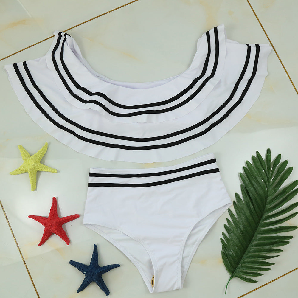 Flashing striped high waist pants sexy bikini White