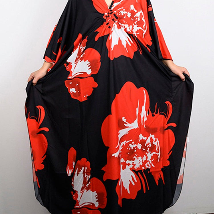 Floral Print Swimsuit Cover Up Robe De Plage Summer Bohemian Dress Loose Beachwear Cover-ups Beach Kaftan Pareo Dress Color 006 One Size