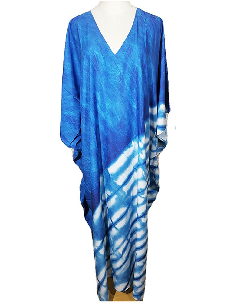 Floral Print Swimsuit Cover Up Robe De Plage Summer Bohemian Dress Loose Beachwear Cover-ups Beach Kaftan Pareo Dress Color 018 One Size