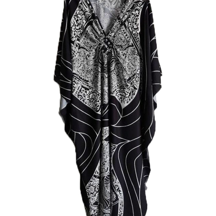 Floral Print Swimsuit Cover Up Robe De Plage Summer Bohemian Dress Loose Beachwear Cover-ups Beach Kaftan Pareo Dress Color 011 One Size