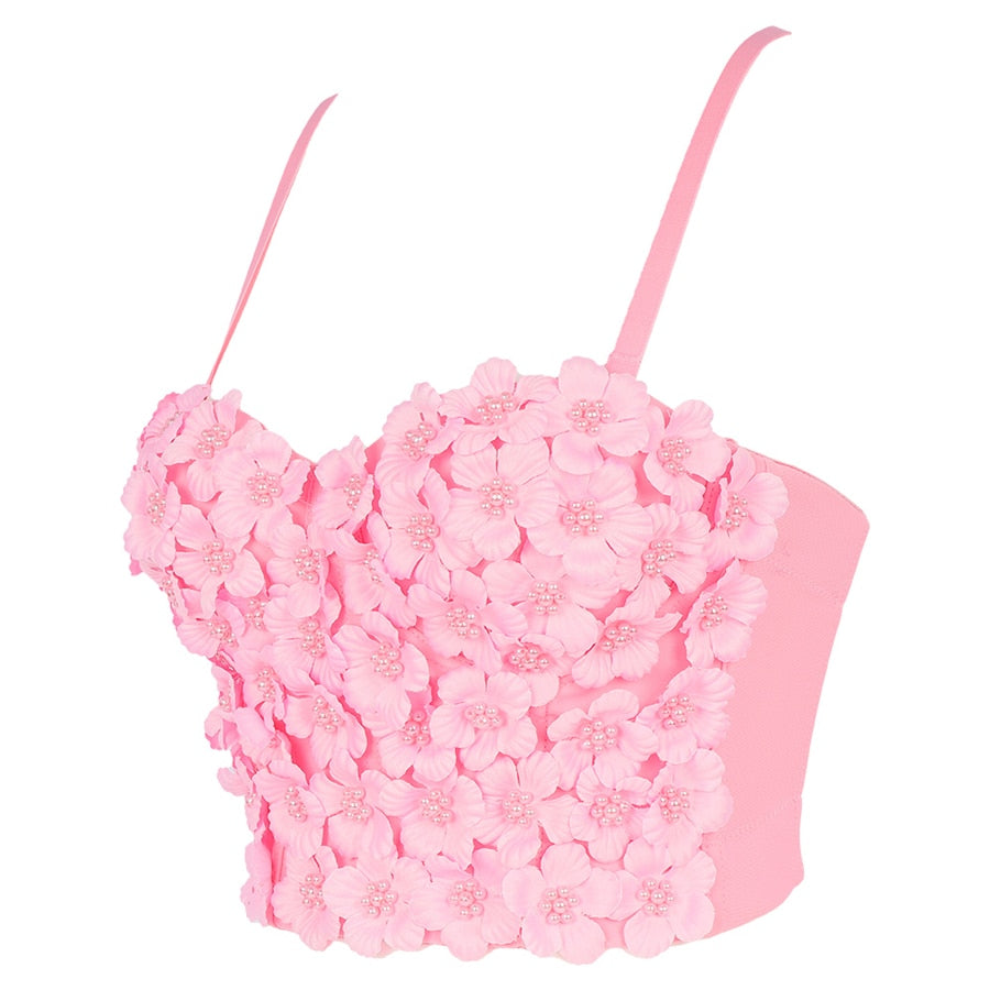 Flower Pearl Female Crop Top With Built In Bra Women Harajuku Backless Solid Party Club Push Up Bralette Clothing