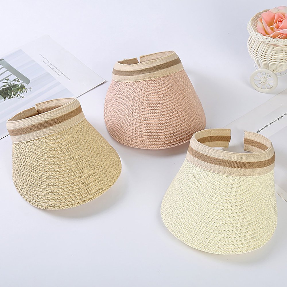 Foldable Straw Sun Visor for Women with Wide Brim Perfect for Outdoor Activities Beach and Picnics (White)