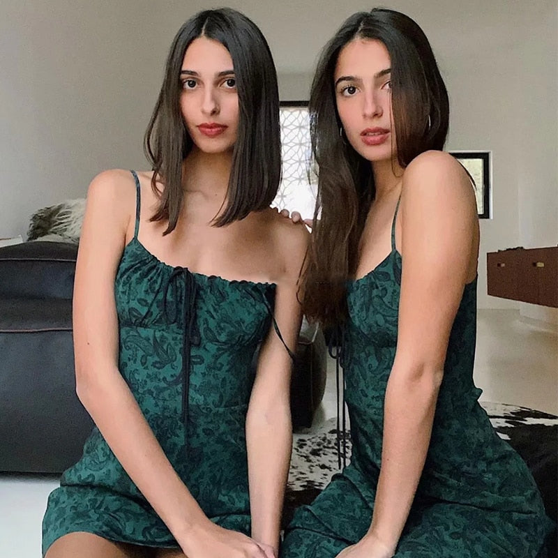 Foridol Strap Sleeveless Print Boho Summer Dress Long Green Floral Yellow Dress