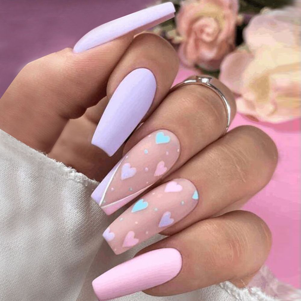 French Ballet False Nails With Gold Foil Glitter Designs Wearable Long Coffin Ballerina Press On Fake Nails Full Cover Nail Tips A5