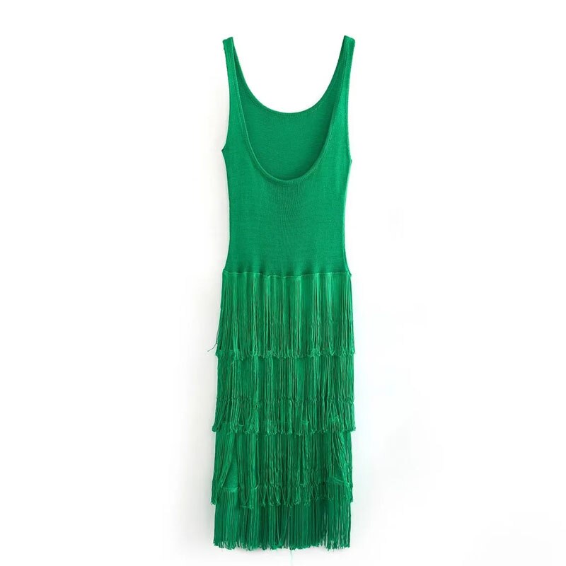 Fringing Slip Dress Summer Dresses For Women Backless Sleeveless Casual Long One-Piece Dress Elegant Prom Party Dress