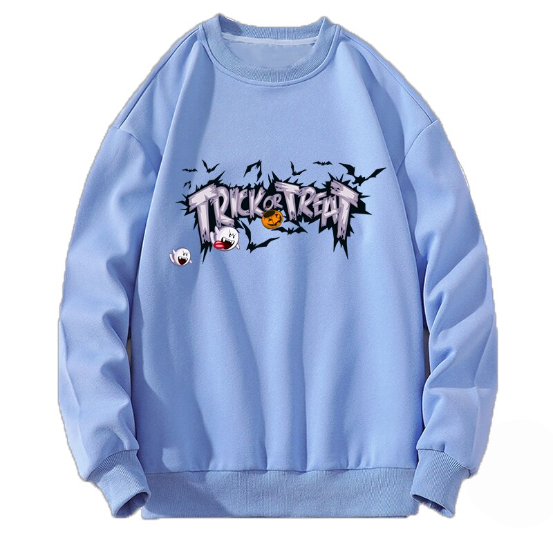 Funny cartoon Halloween printing round neck long sleeve sweater comfortable Halloween costume Blue