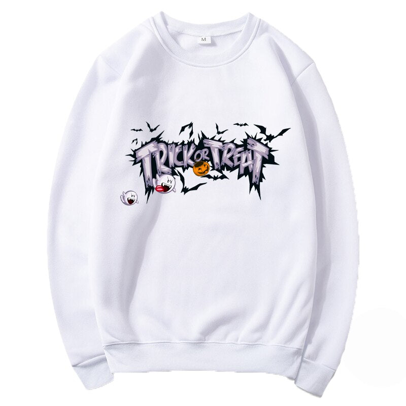 Funny cartoon Halloween printing round neck long sleeve sweater comfortable Halloween costume White
