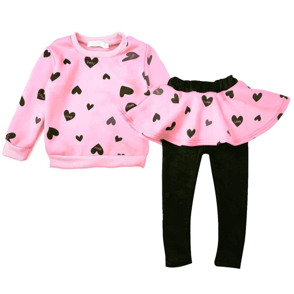 Girls' Autumn and Winter Set New Plush Thickened Warm Heart Set Christmas Fashion Sports Long Sleeve Pants Two Piece Set Pink
