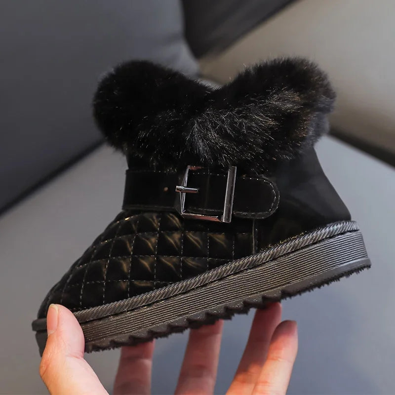 Girls Snow Boots Winter Children Outdoor Boots Warm Plush Princess Cotton Shoes Windproof Waterproof Thicken Kids Boots