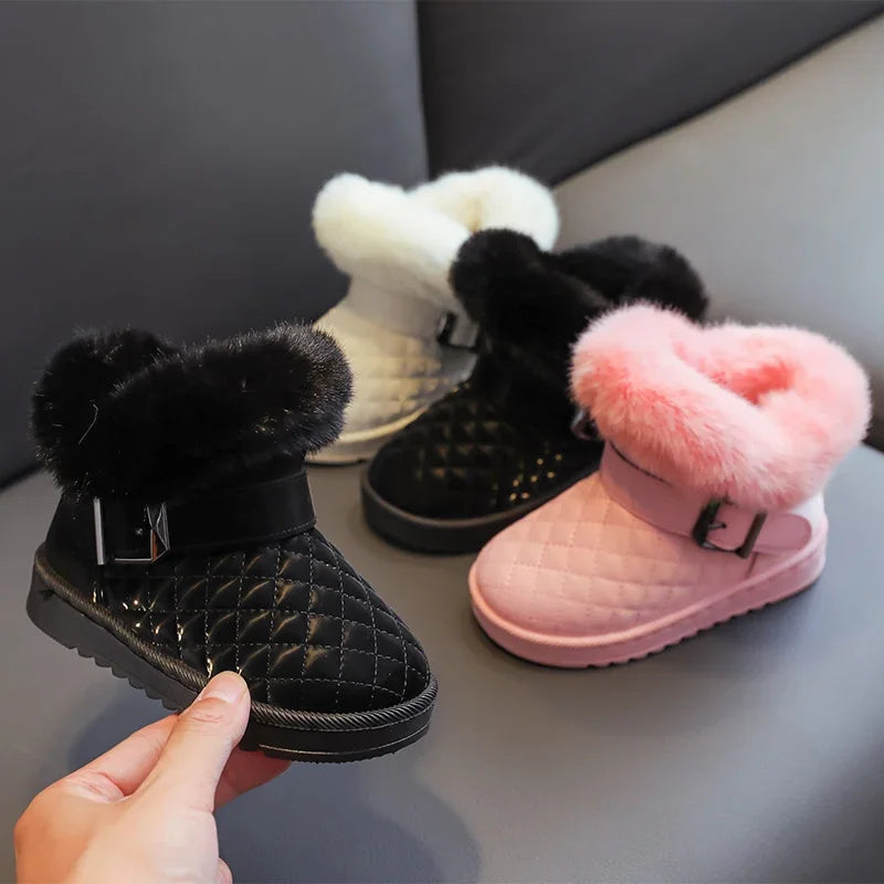 Girls Snow Boots Winter Children Outdoor Boots Warm Plush Princess Cotton Shoes Windproof Waterproof Thicken Kids Boots