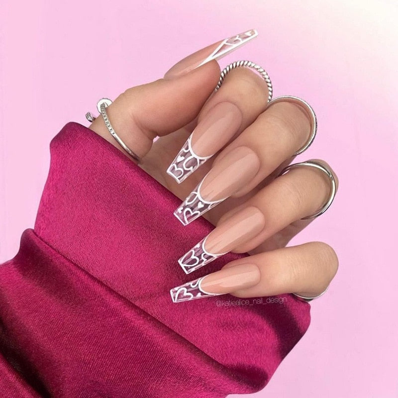 Glossy Pink Wearable Nail Art Blue Rhinestone Extra Long Ballet Detachable Finished False Nails Press on Nails with Glue MT806LMCBLCY13
