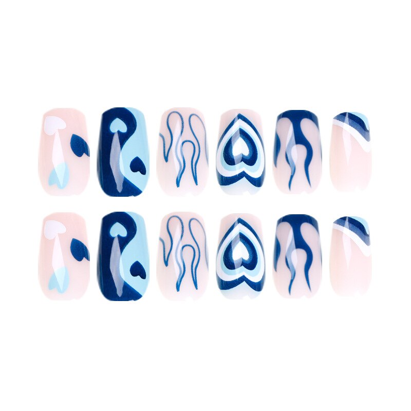 Glossy Pink Wearable Nail Art Blue Rhinestone Extra Long Ballet Detachable Finished False Nails Press on Nails with Glue MT678JP1590