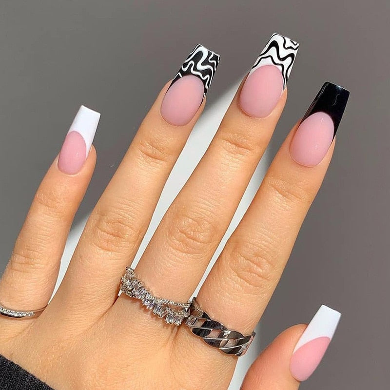 Glossy Pink Wearable Nail Art Blue Rhinestone Extra Long Ballet Detachable Finished False Nails Press on Nails with Glue MT688JP1330