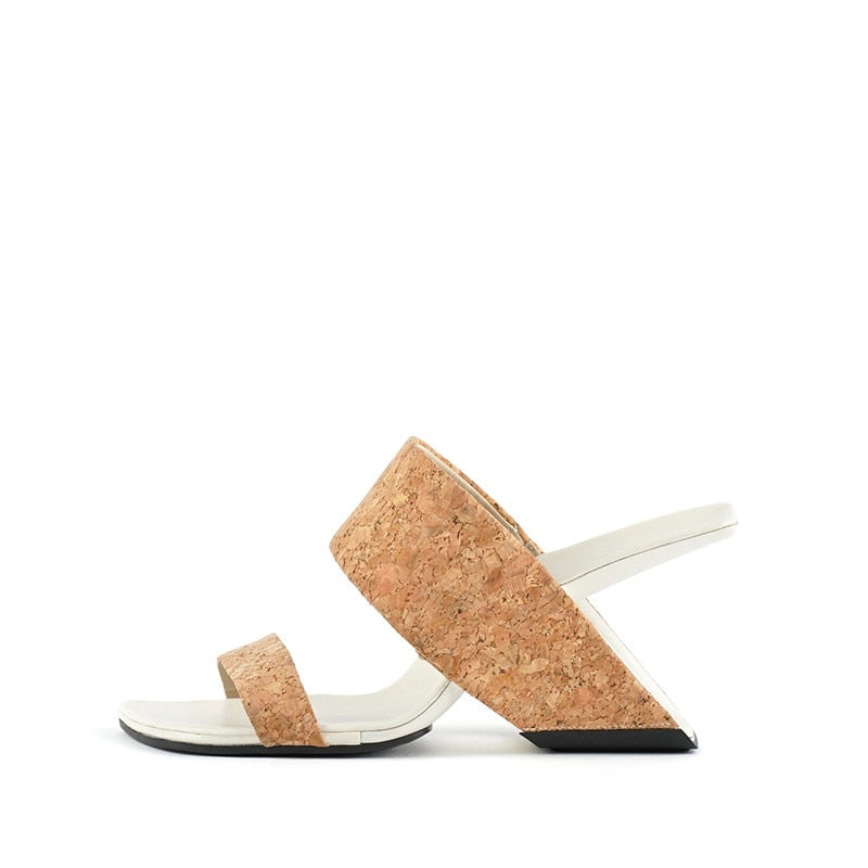 Green Snakeskin Leather Women Outside Slippers 8cm Strange High Heels Beach Blue Slides Fashion Gold Prom Party Sandals Femmes apricot